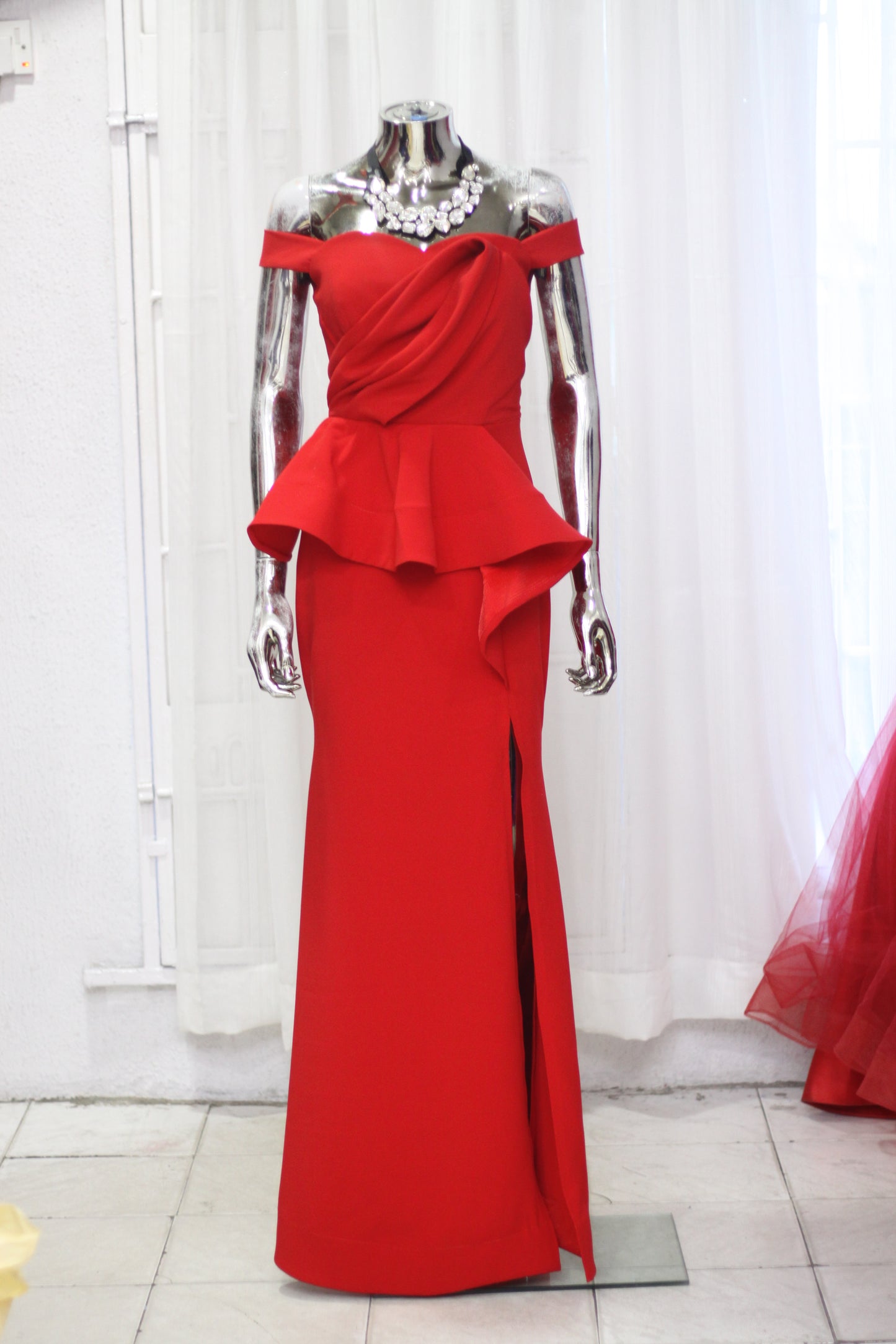 Red Peplum Evening Gown