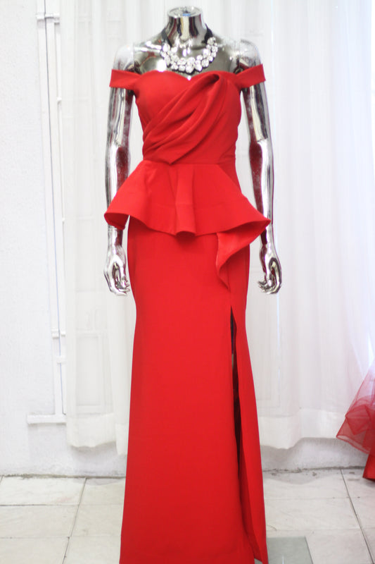 Red Peplum Evening Gown