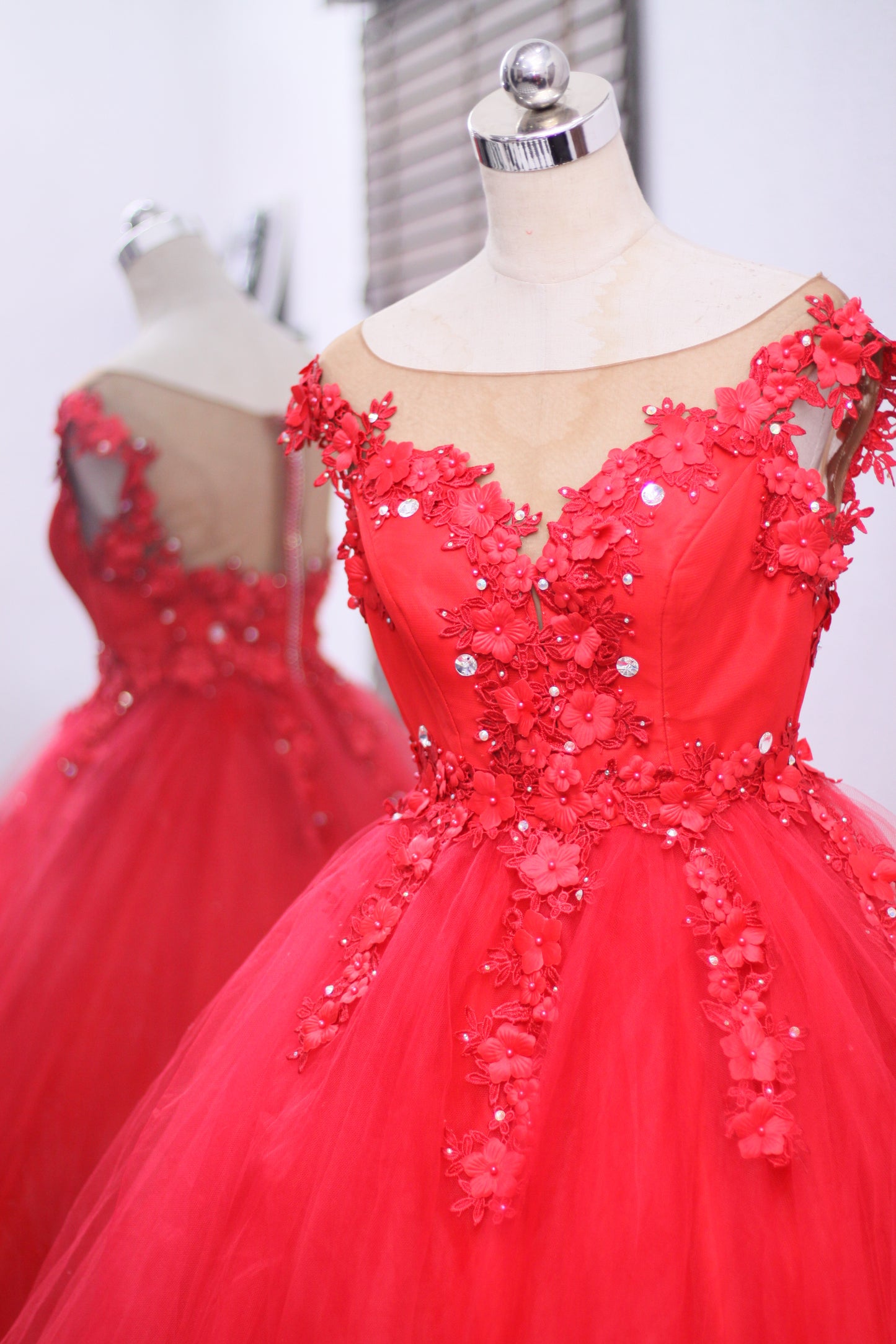 Red Floral Ball Gown