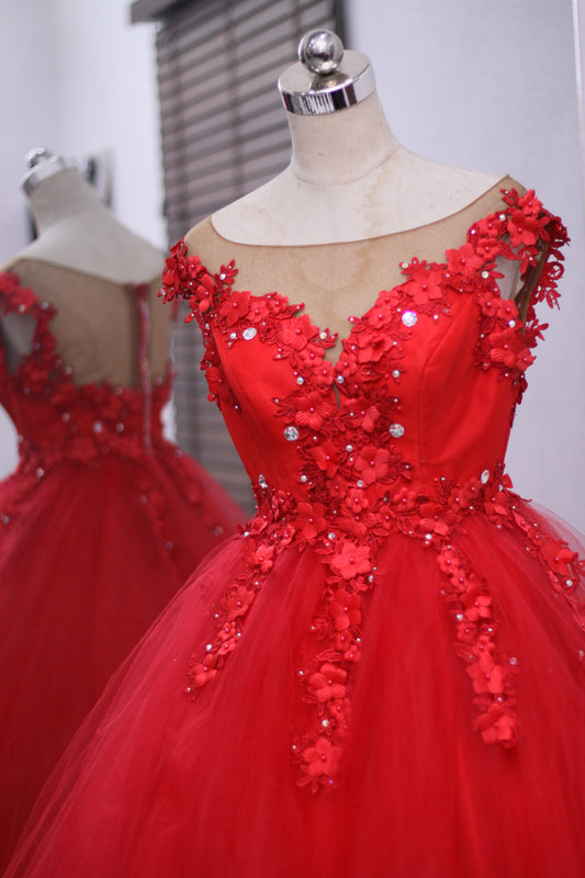 Red Floral Ball Gown