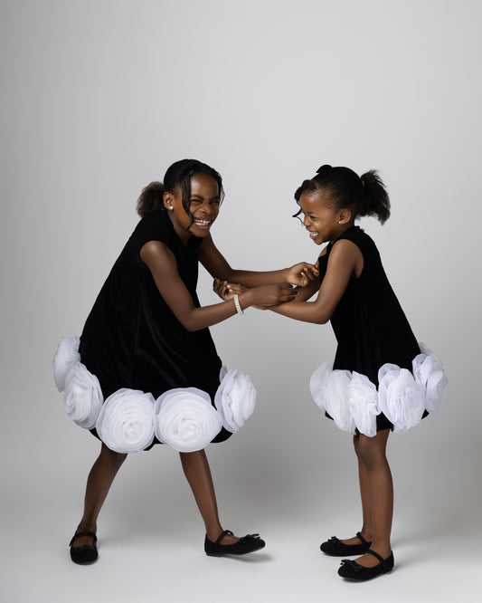 Chic Black Velvet Flower Girls Dress Set