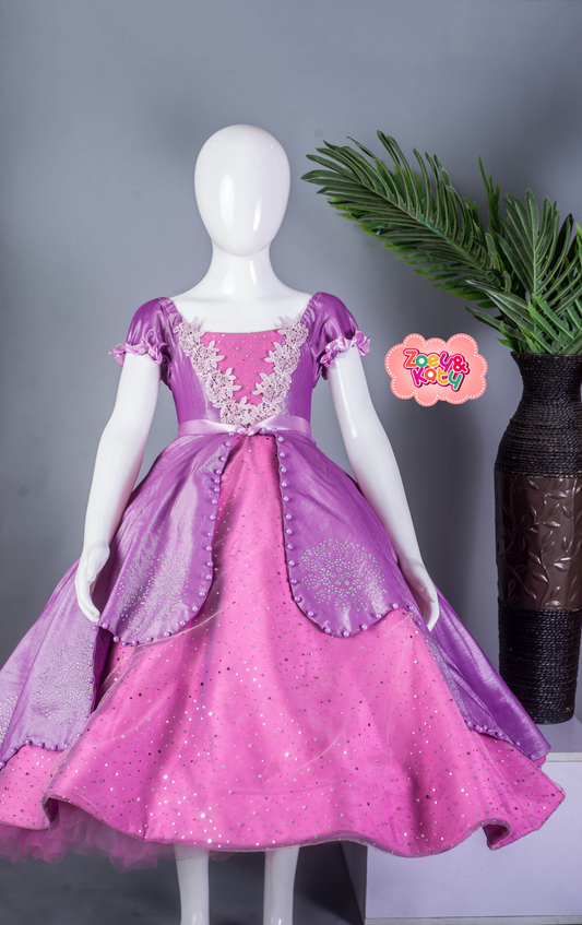 Zoe & Katy Girls Purple Lace Sparkle Party Dress with Bow