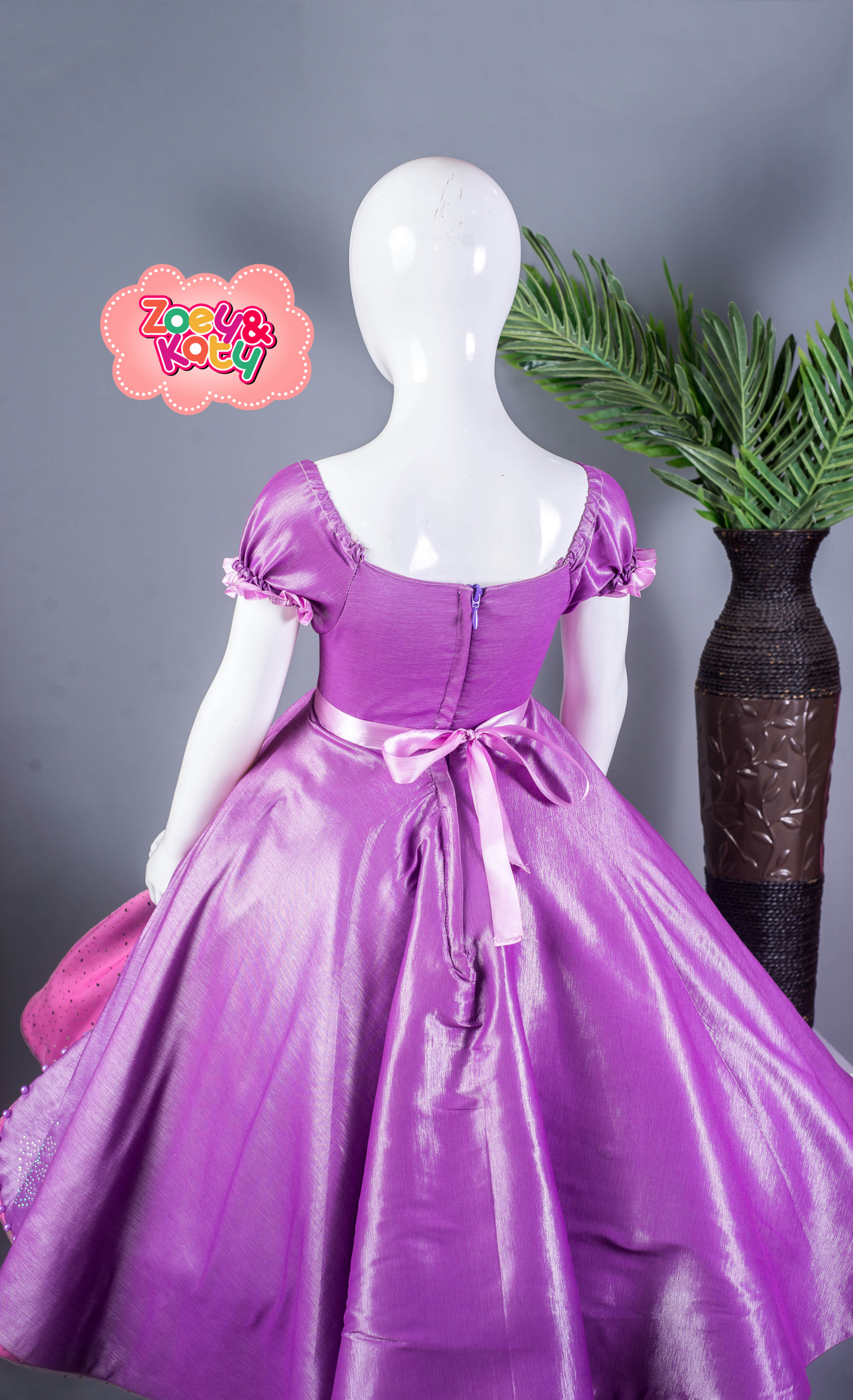 Zoe & Katy Girls Purple Lace Sparkle Party Dress with Bow